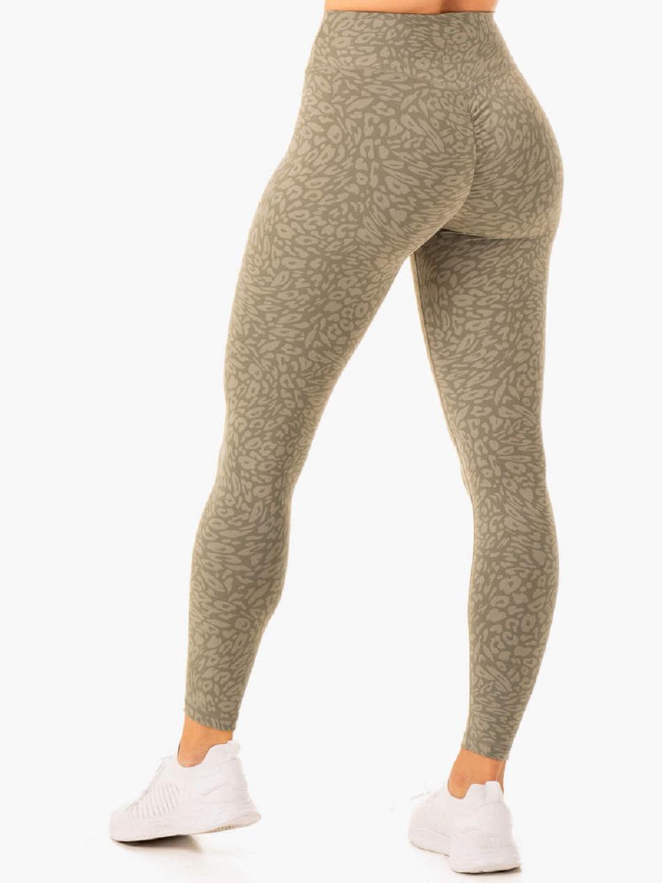 Khaki / Leopard Women\'s Ryderwear Rotation High Waisted Scrunch Leggings | 6Y4219169