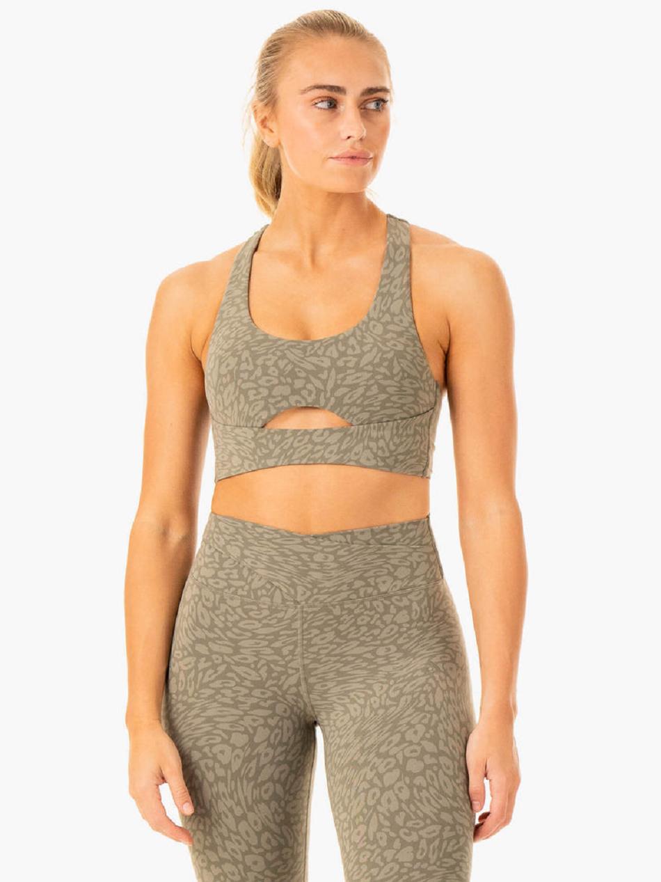 Khaki / Leopard Women's Ryderwear Rotation Sports Bras | V8F77907