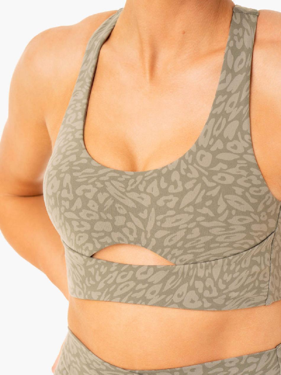 Khaki / Leopard Women's Ryderwear Rotation Sports Bras | V8F77907