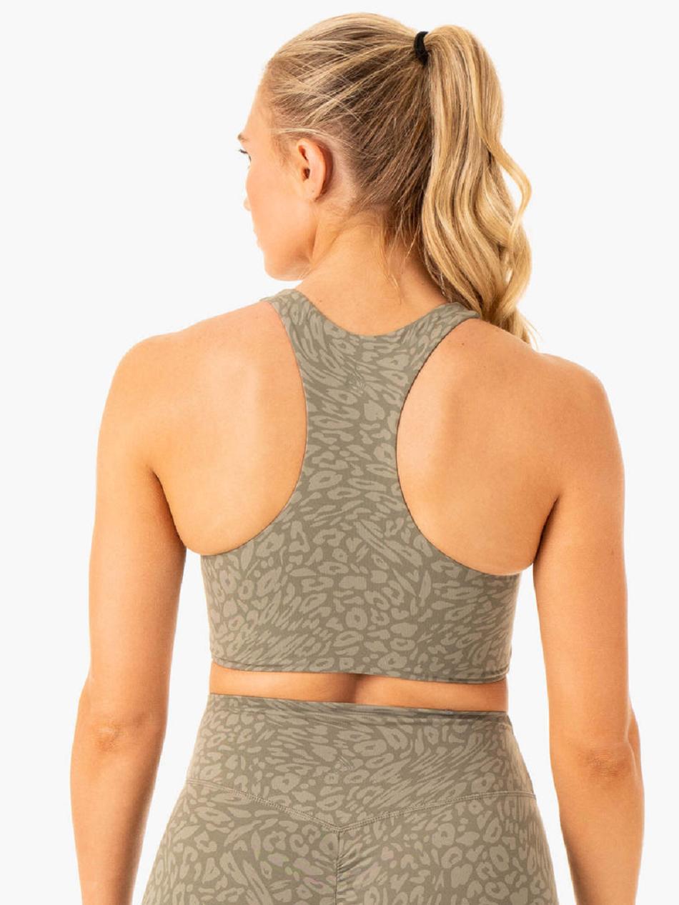 Khaki / Leopard Women's Ryderwear Rotation Sports Bras | V8F77907