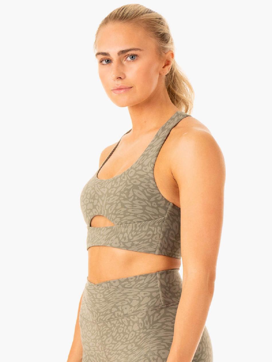 Khaki / Leopard Women's Ryderwear Rotation Sports Bras | V8F77907