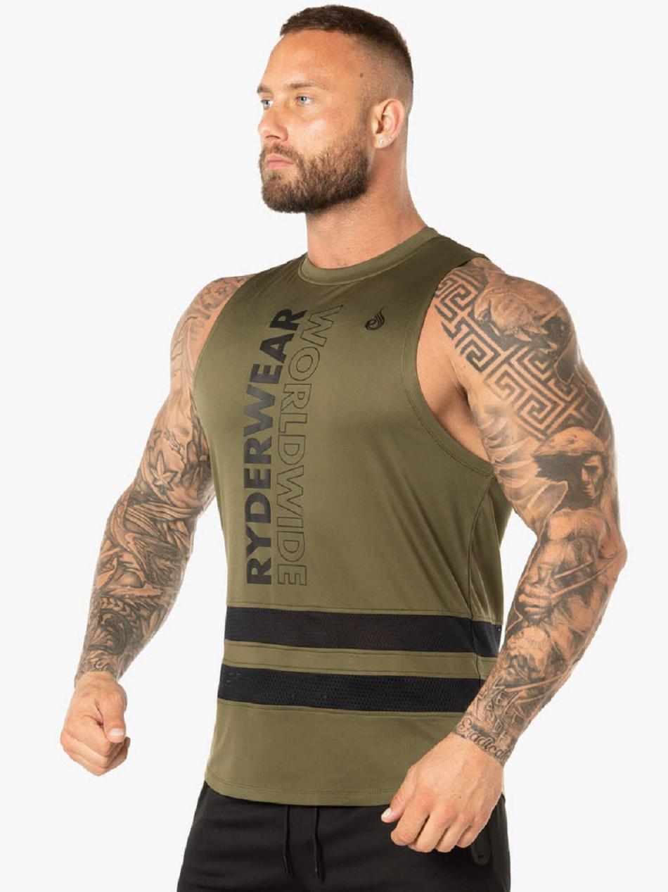 Khaki Men's Ryderwear Evo Mesh Baller Tanks | 5G7745550