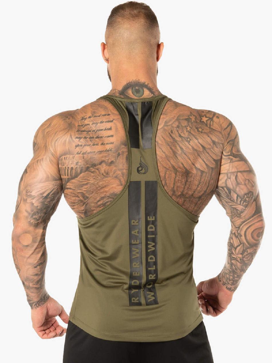 Khaki Men's Ryderwear Evo T-Back Stringer Tanks | MNG25406