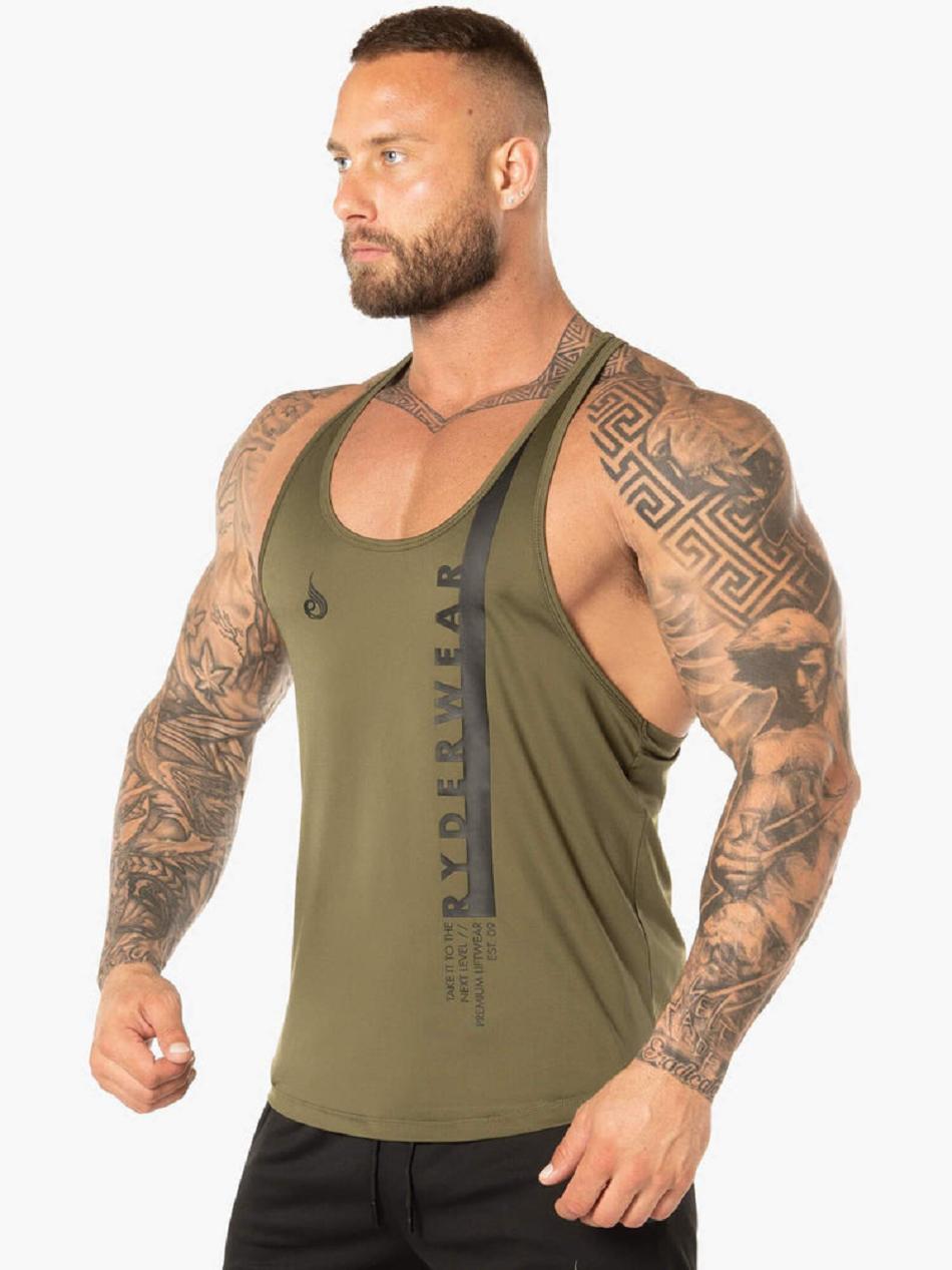 Khaki Men's Ryderwear Evo T-Back Stringer Tanks | MNG25406