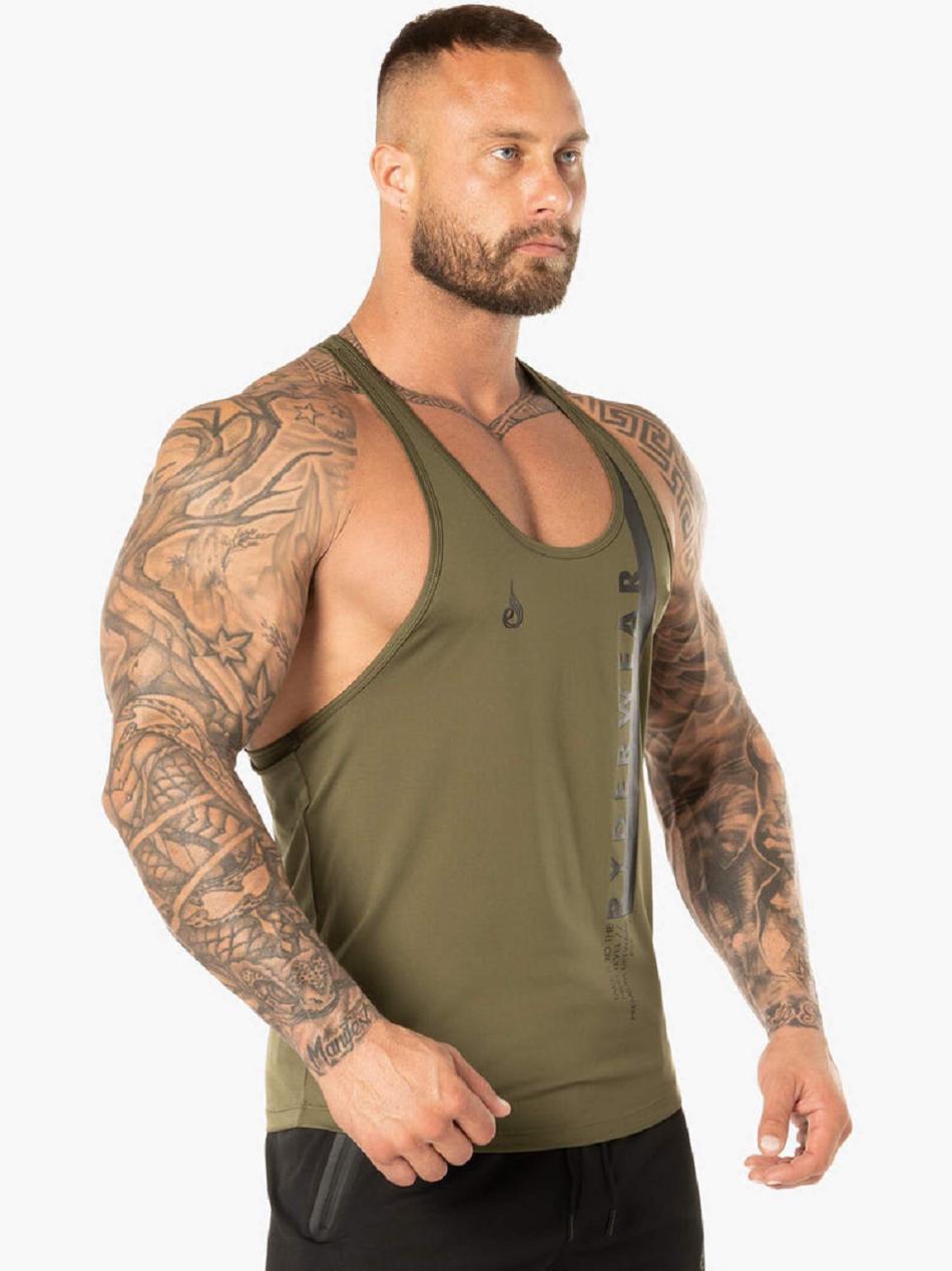 Khaki Men's Ryderwear Evo T-Back Stringer Tanks | MNG25406