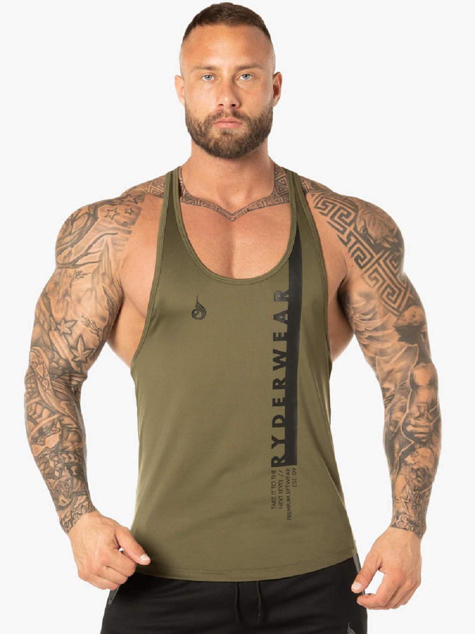 Khaki Men\'s Ryderwear Evo T-Back Stringer Tanks | MNG25406