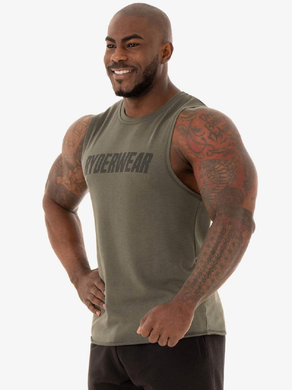 Khaki Men's Ryderwear Flex Fleece Tank Top | REH55550