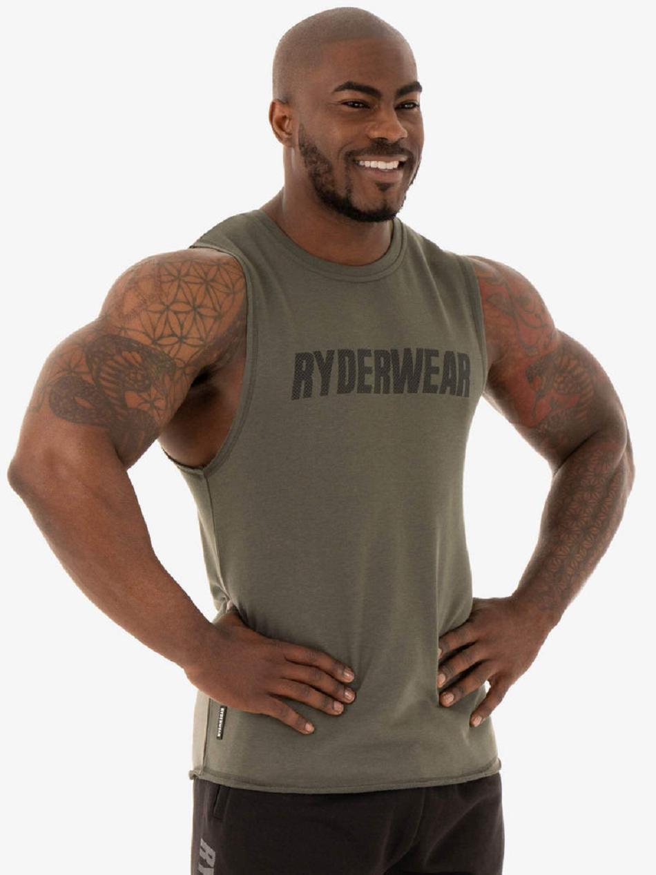 Khaki Men's Ryderwear Flex Fleece Tank Top | REH55550