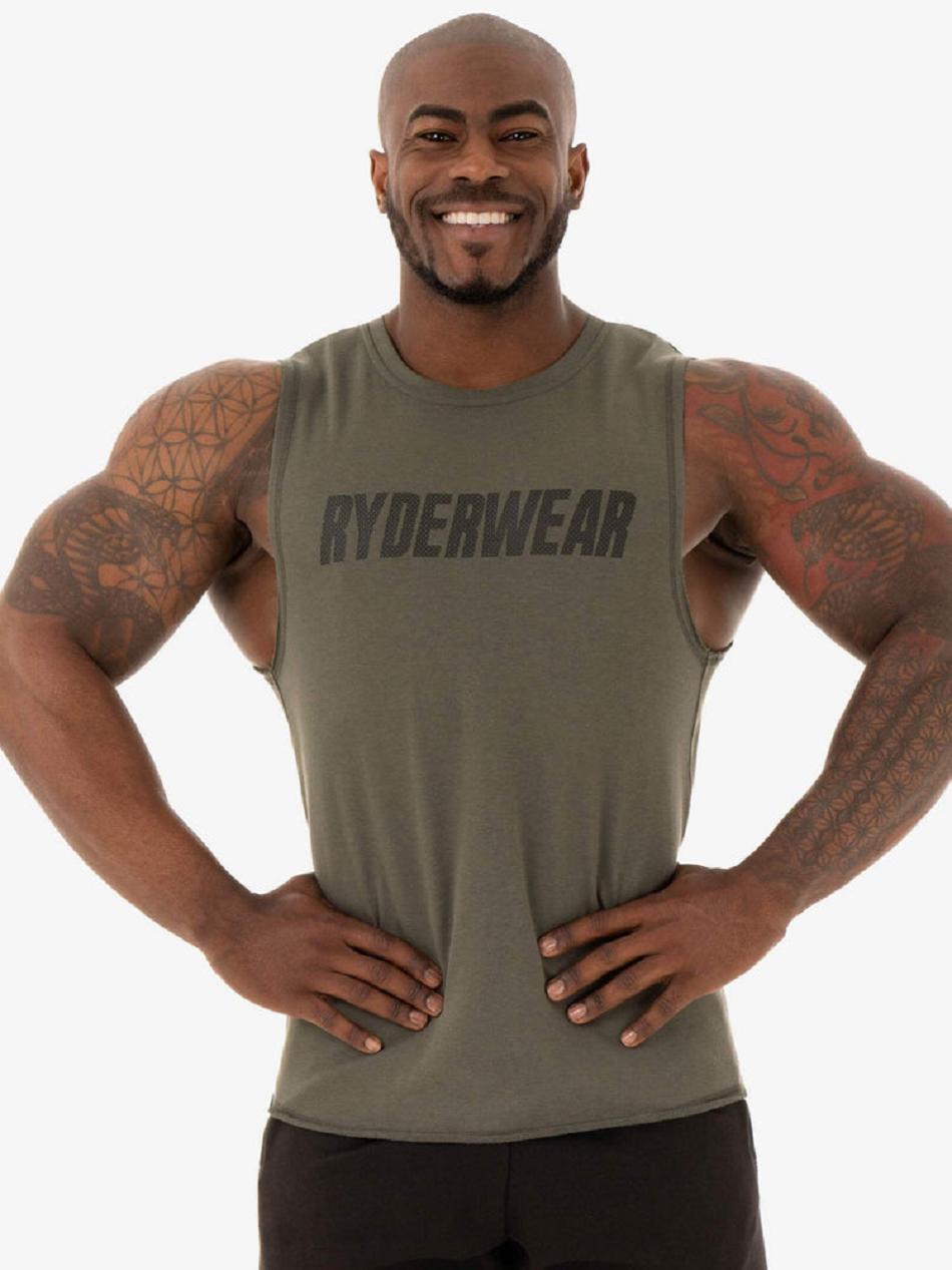 Khaki Men\'s Ryderwear Flex Fleece Tank Top | REH55550