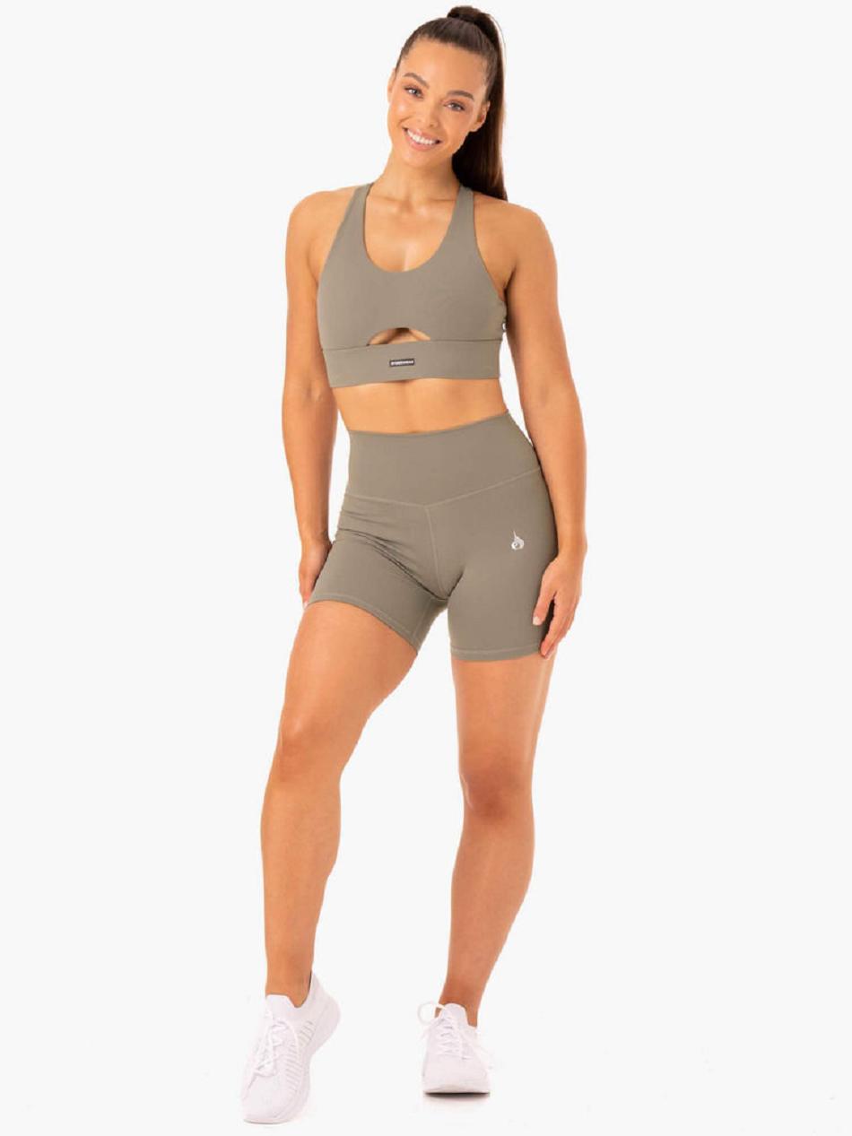 Khaki Women's Ryderwear Base High Waisted Shorts | 65Y5420977