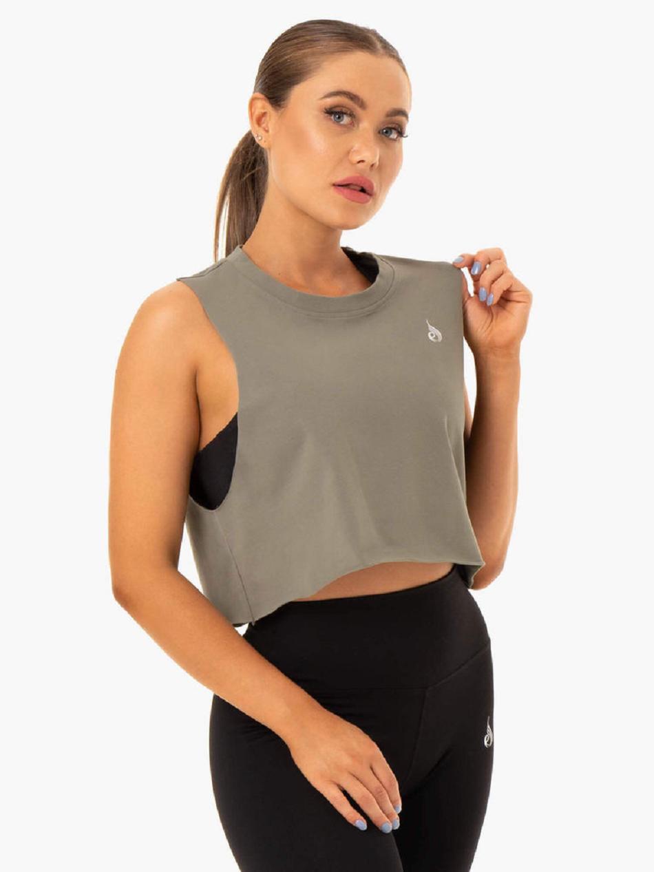 Khaki Women's Ryderwear Base Muscle Tanks | 120Y29111