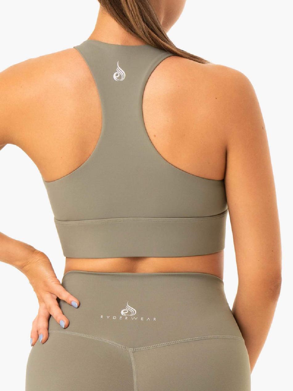 Khaki Women's Ryderwear Base Racer Back Sports Bras | G2T86147