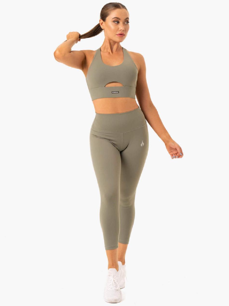 Khaki Women's Ryderwear Base Racer Back Sports Bras | G2T86147