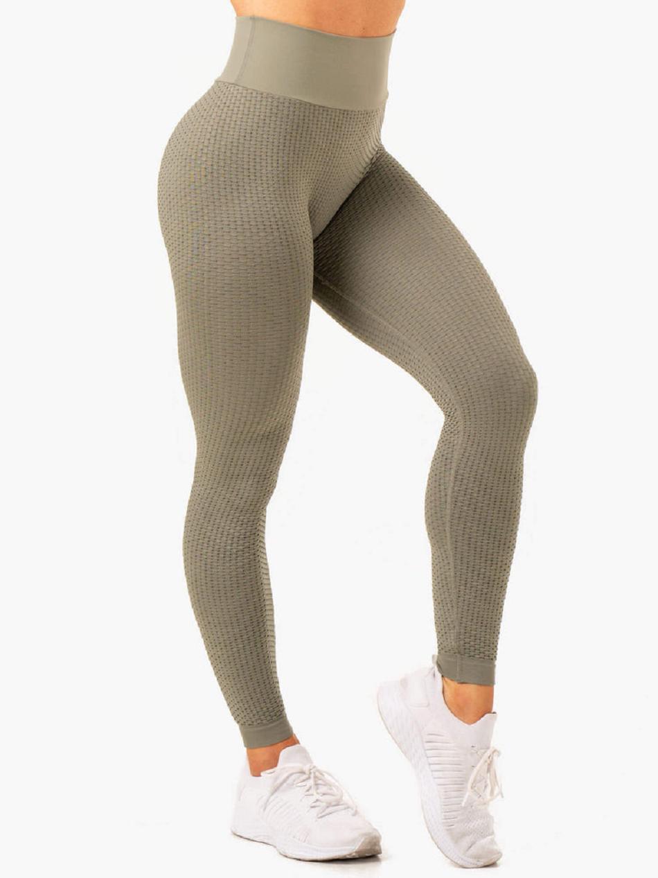 Khaki Women's Ryderwear Honeycomb Scrunch Leggings Seamless | 44RC89884