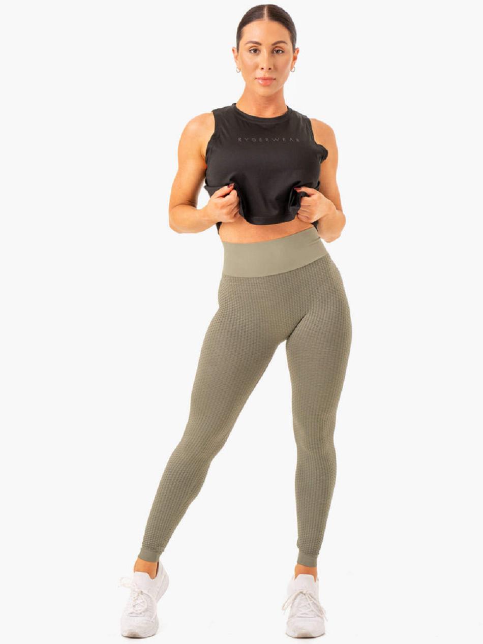 Khaki Women's Ryderwear Honeycomb Scrunch Leggings Seamless | 44RC89884