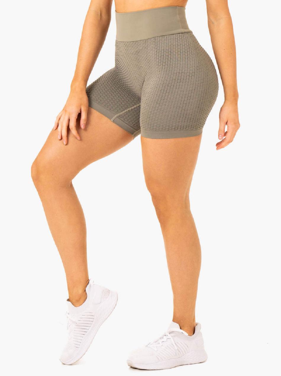 Khaki Women's Ryderwear Honeycomb Scrunch Shorts Seamless | 45RW88236