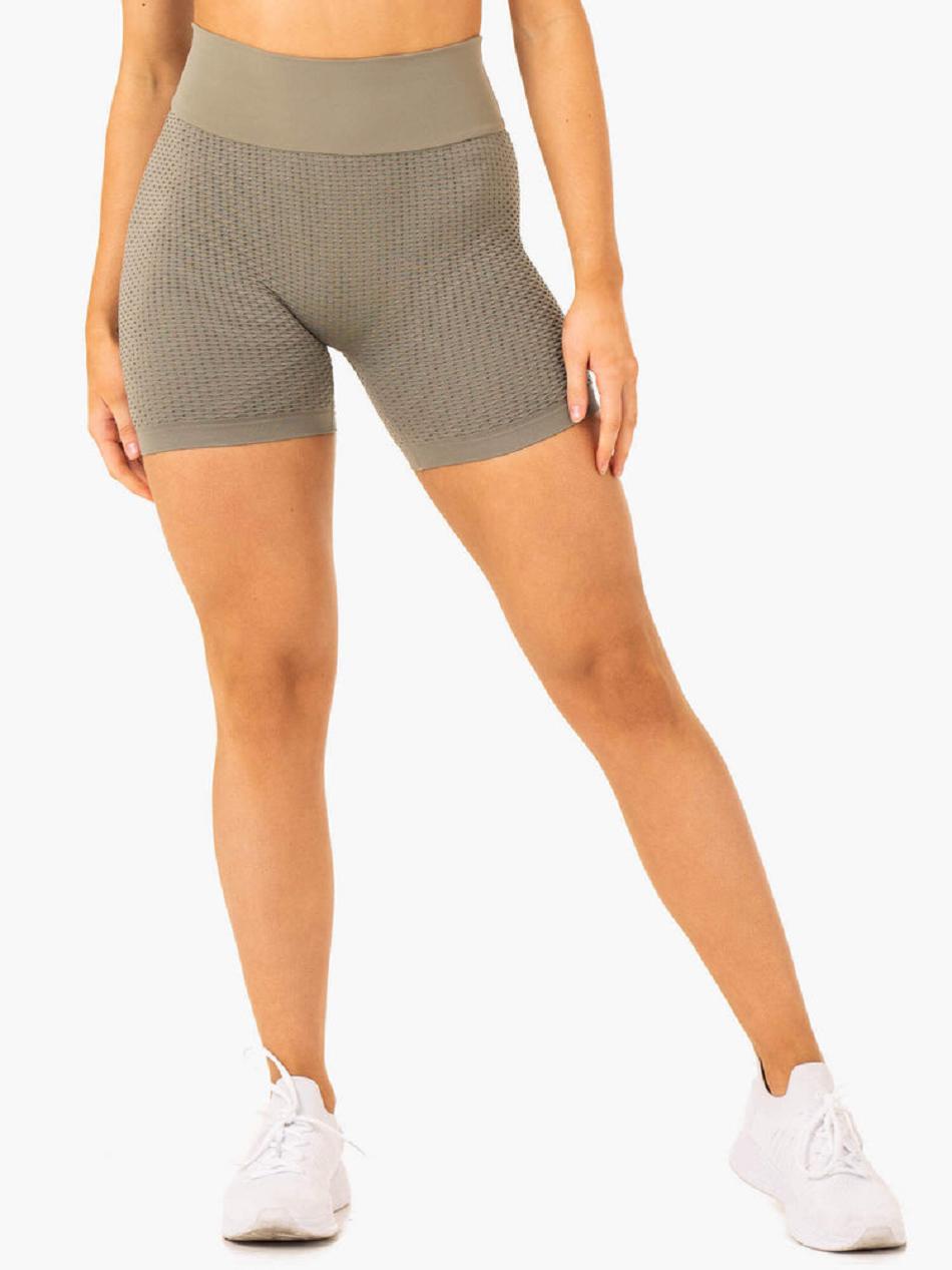 Khaki Women's Ryderwear Honeycomb Scrunch Shorts Seamless | 45RW88236