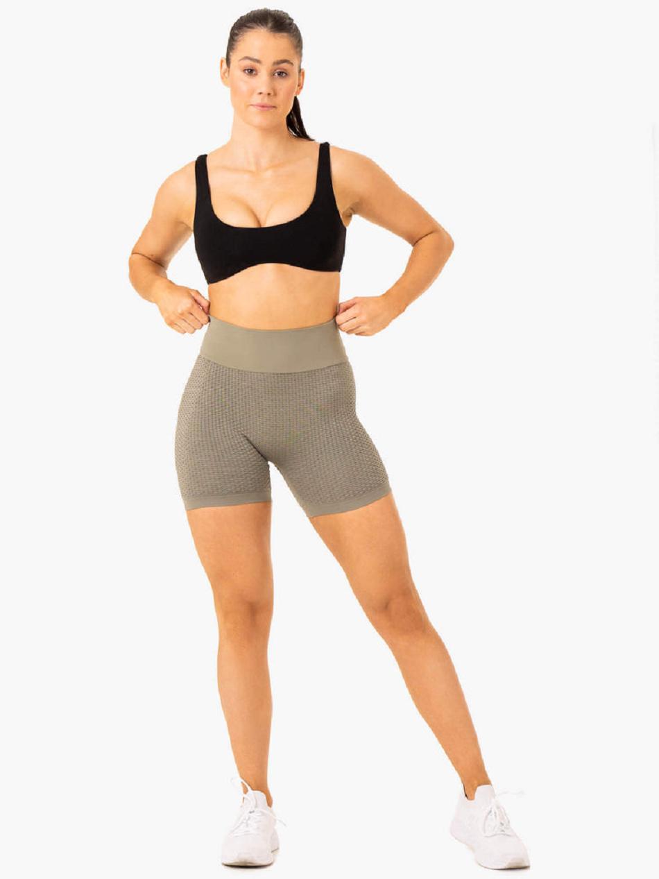 Khaki Women's Ryderwear Honeycomb Scrunch Shorts Seamless | 45RW88236