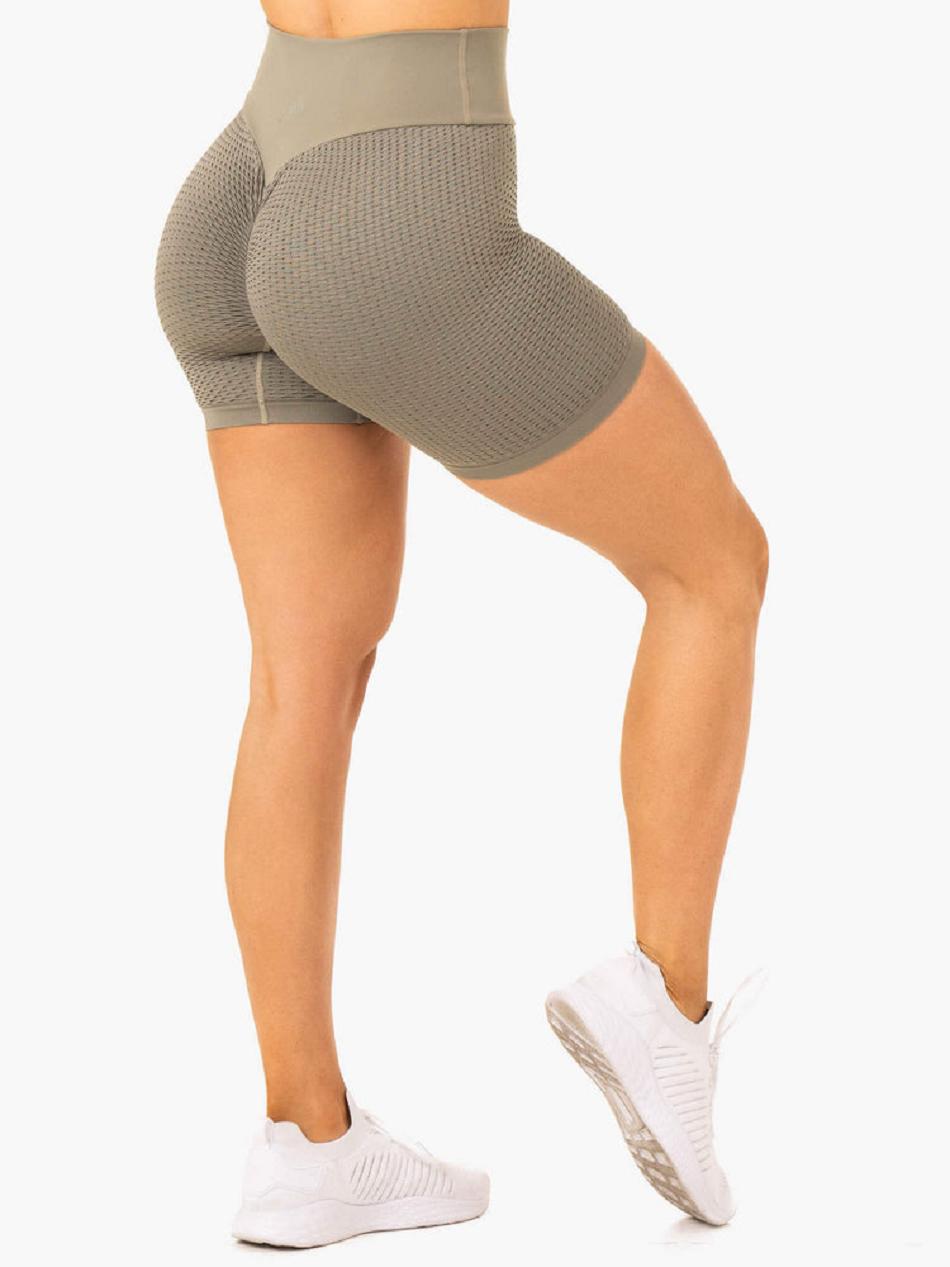 Khaki Women\'s Ryderwear Honeycomb Scrunch Shorts Seamless | 45RW88236