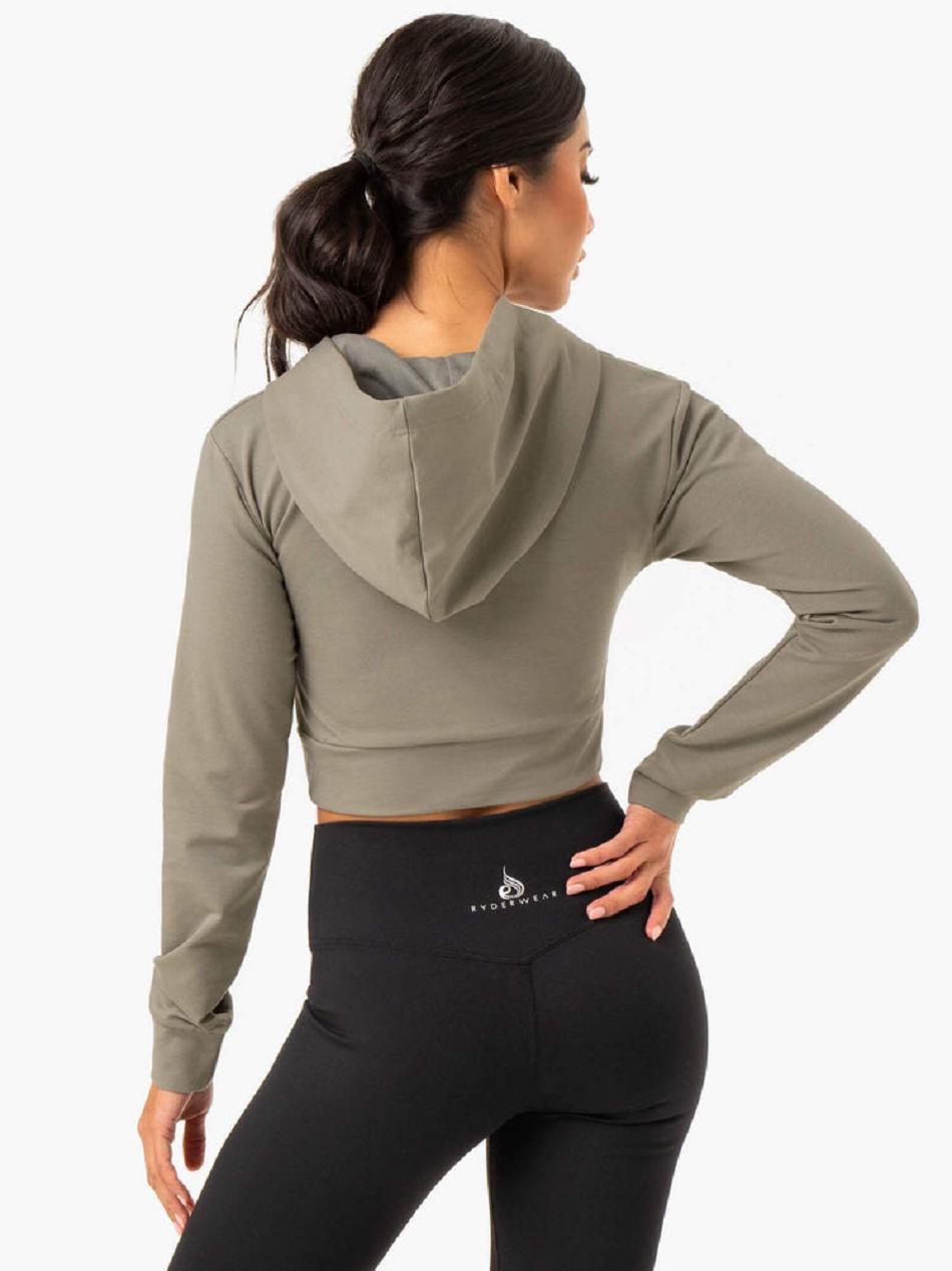 Khaki Women's Ryderwear Hybrid Fitted Hoodie Top | 63YF88850