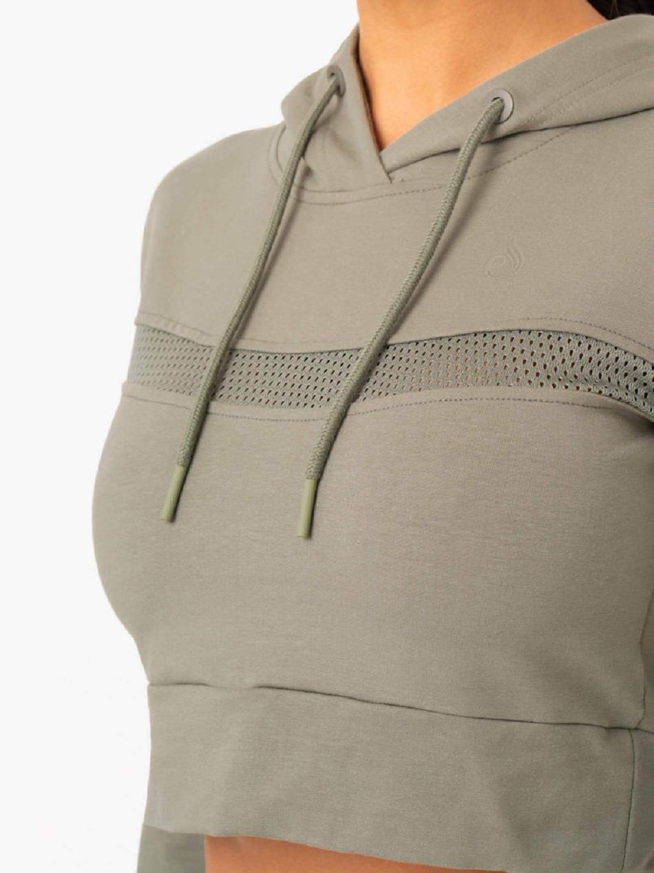 Khaki Women's Ryderwear Hybrid Fitted Hoodie Top | 63YF88850