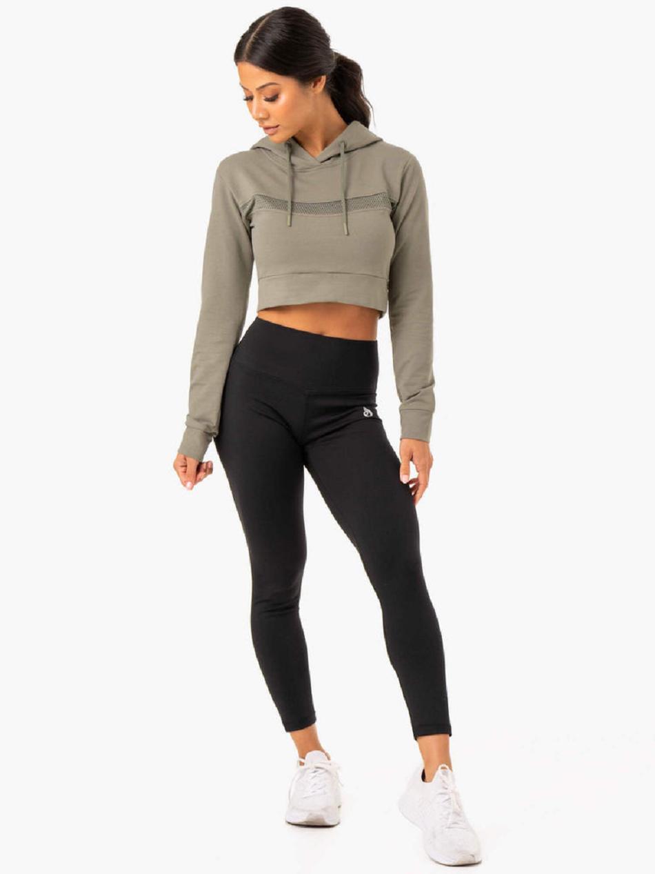 Khaki Women's Ryderwear Hybrid Fitted Hoodie Top | 63YF88850