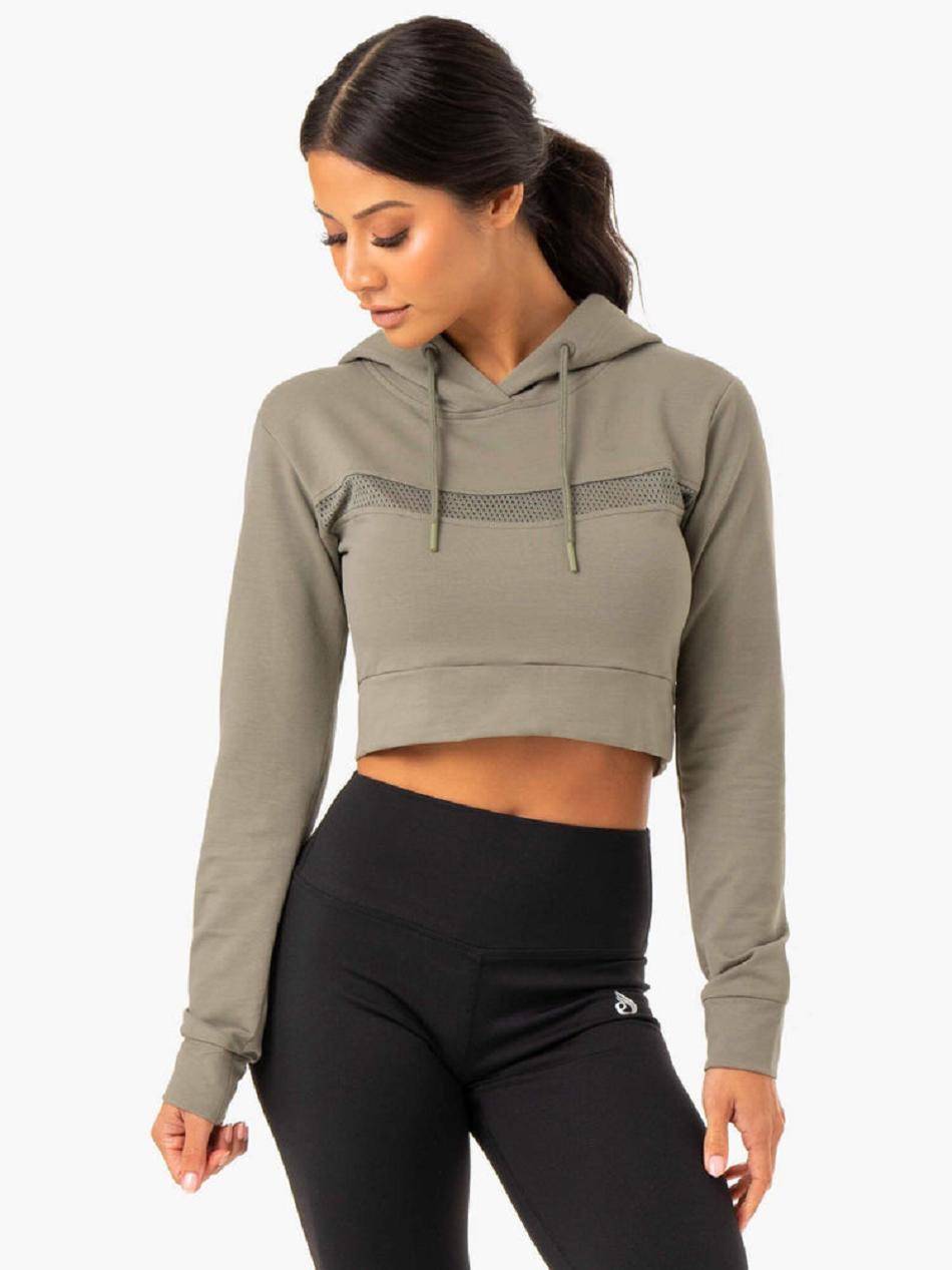 Khaki Women\'s Ryderwear Hybrid Fitted Hoodie Top | 63YF88850