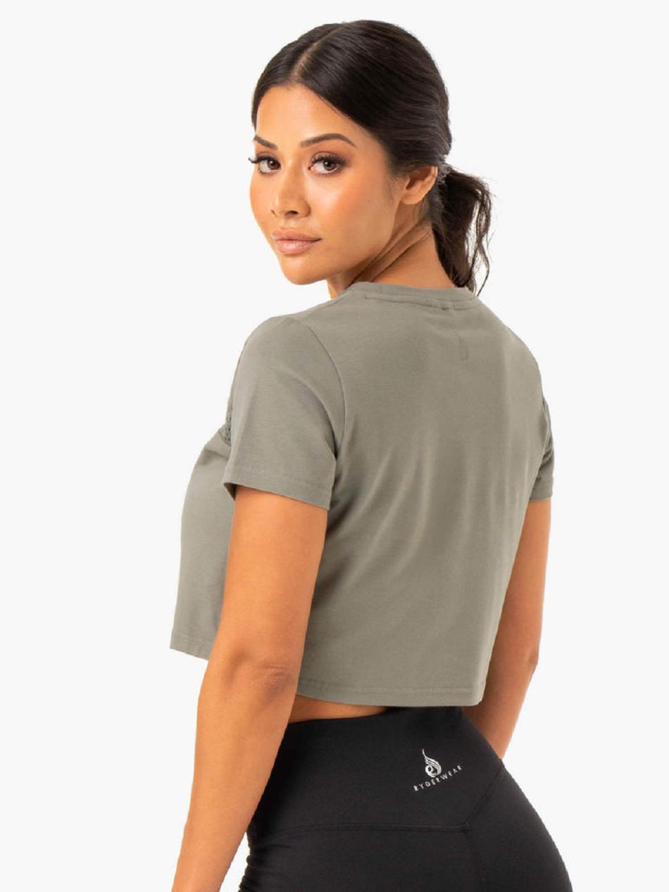 Khaki Women's Ryderwear Hybrid Mesh T-shirt | 70ES72464