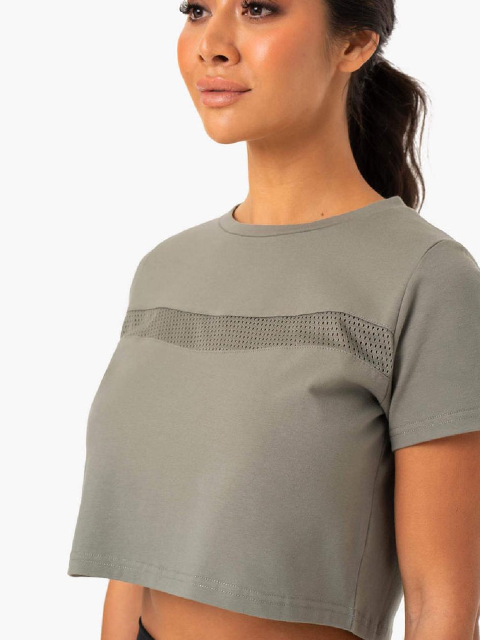 Khaki Women's Ryderwear Hybrid Mesh T-shirt | 70ES72464