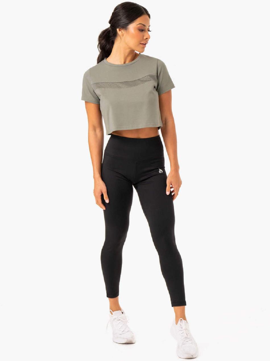 Khaki Women's Ryderwear Hybrid Mesh T-shirt | 70ES72464