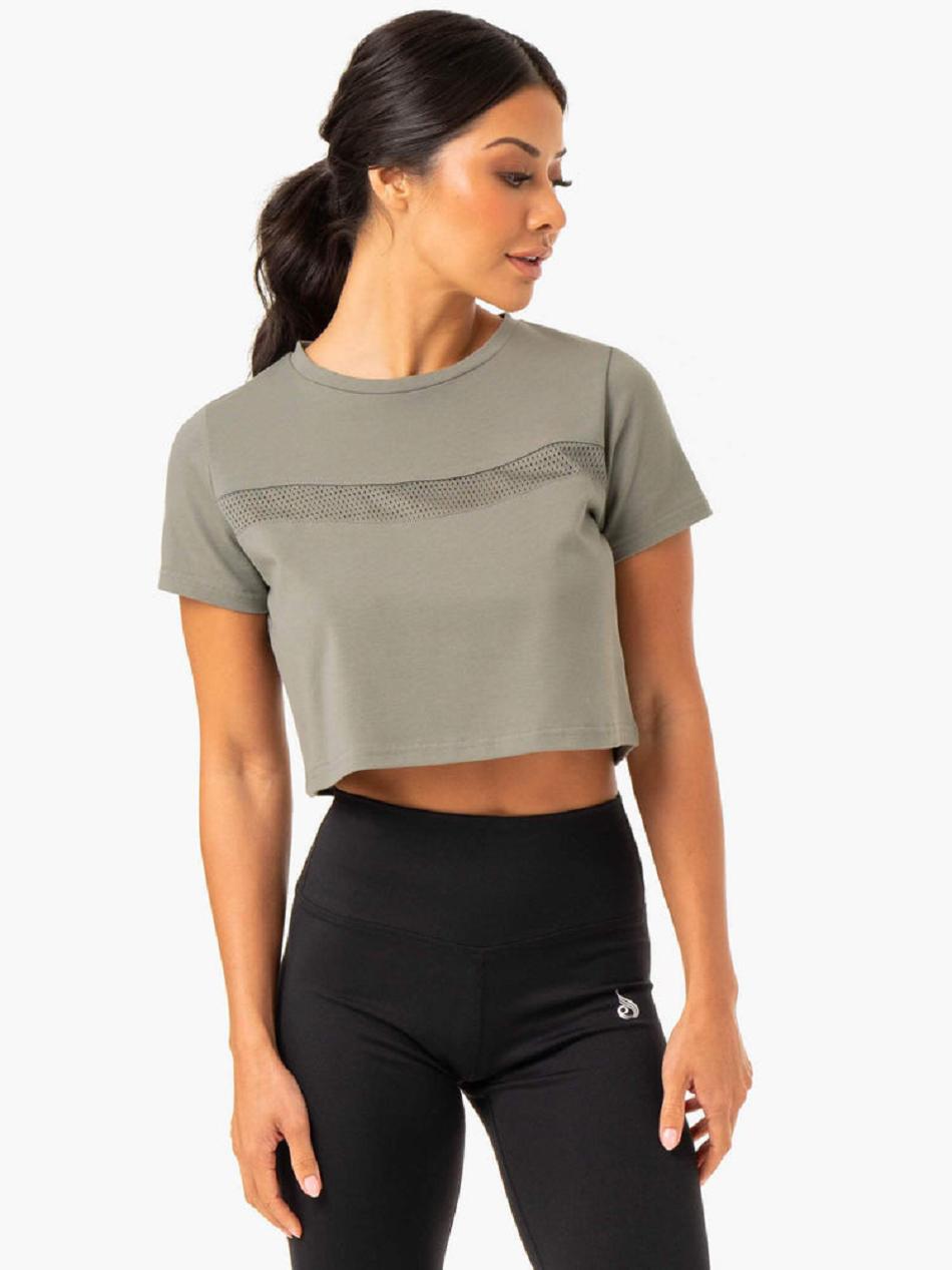 Khaki Women\'s Ryderwear Hybrid Mesh T-shirt | 70ES72464