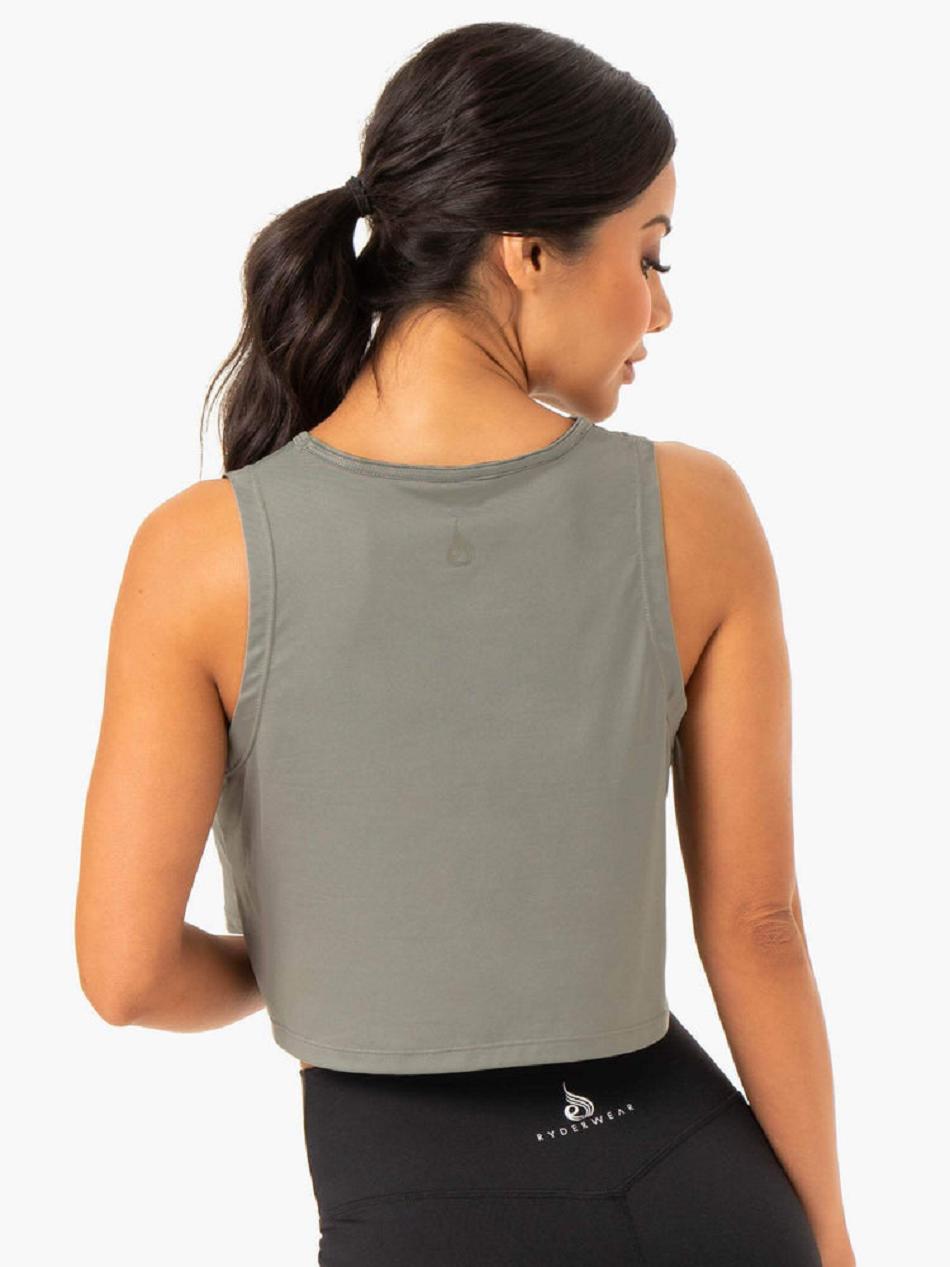 Khaki Women's Ryderwear Hybrid Muscle Tank Top | 60RW78973