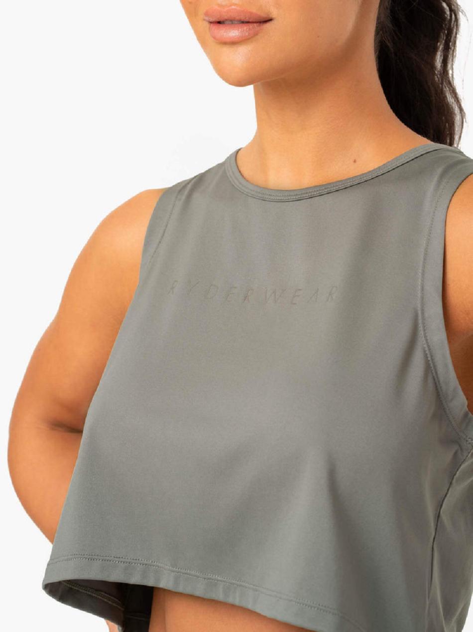 Khaki Women's Ryderwear Hybrid Muscle Tank Top | 60RW78973