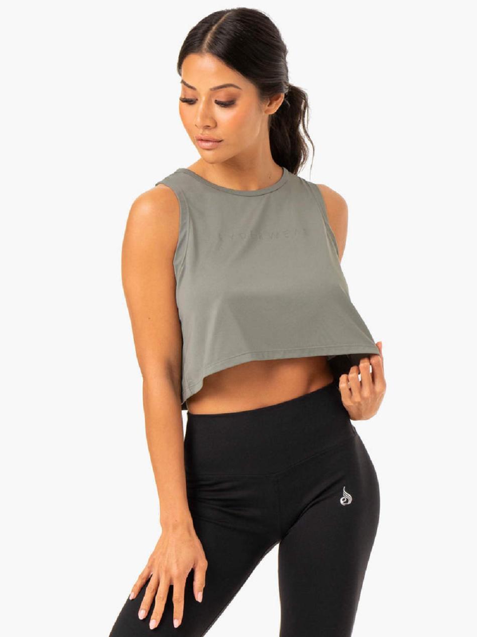 Khaki Women\'s Ryderwear Hybrid Muscle Tank Top | 60RW78973