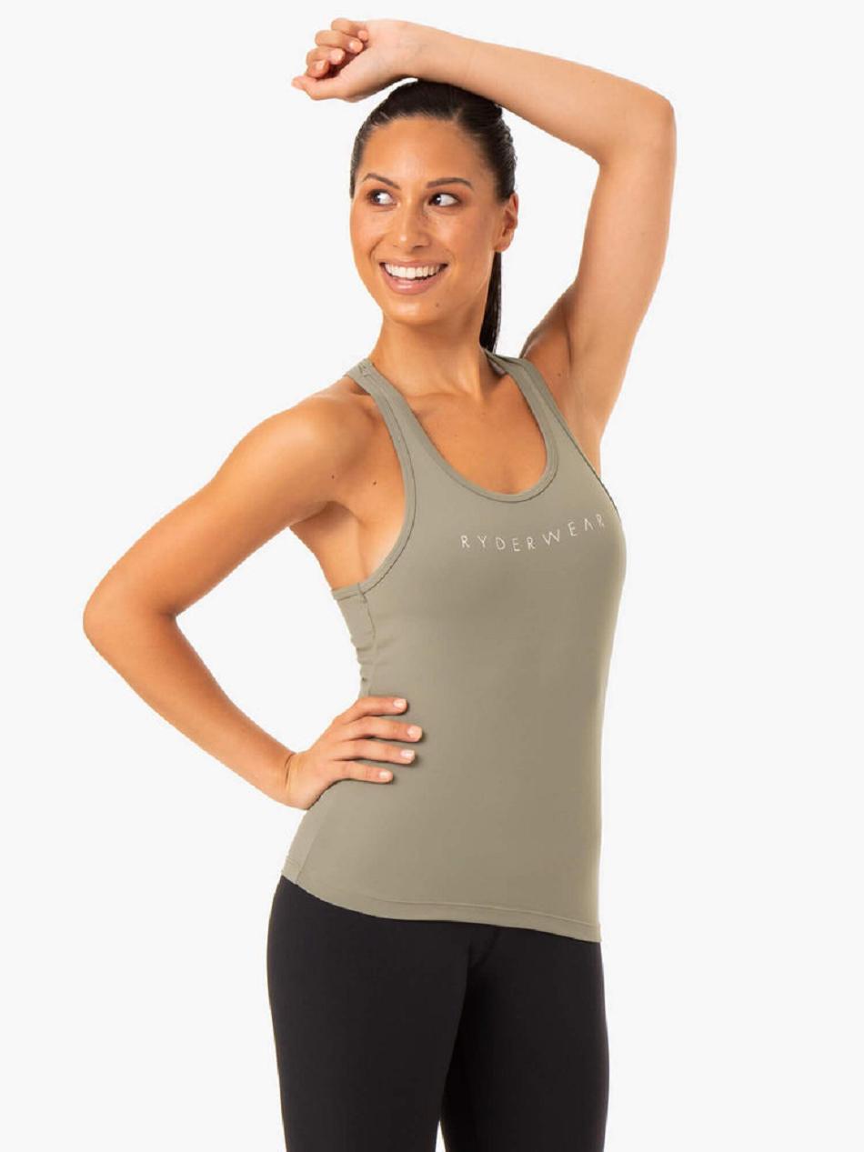 Khaki Women's Ryderwear Hype Racer Back Tank Top | 61JS59718