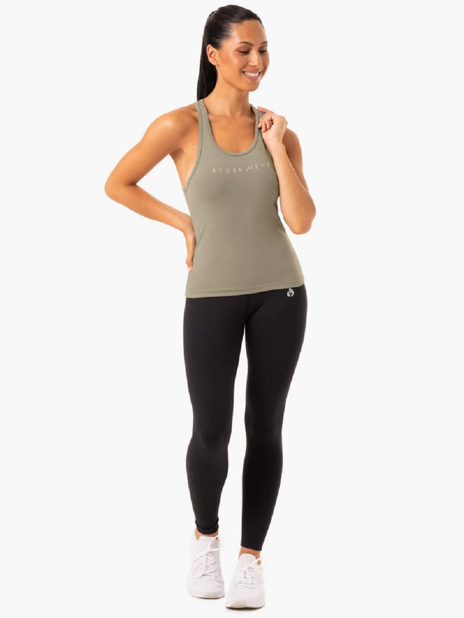 Khaki Women's Ryderwear Hype Racer Back Tank Top | 61JS59718