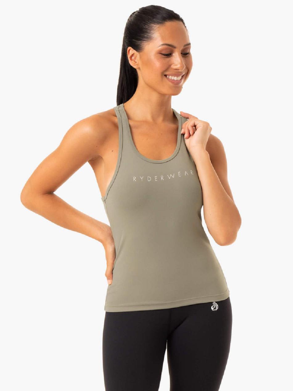 Khaki Women\'s Ryderwear Hype Racer Back Tank Top | 61JS59718