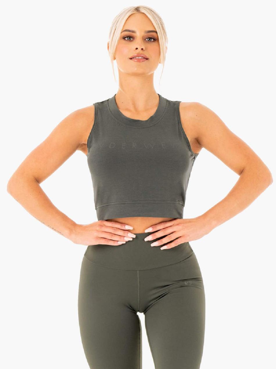 Khaki Women's Ryderwear Motion Crop Tanks | 68FV31941