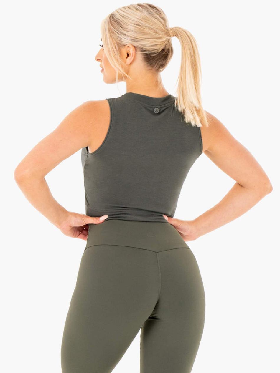 Khaki Women's Ryderwear Motion Crop Top Top | 63HF75811