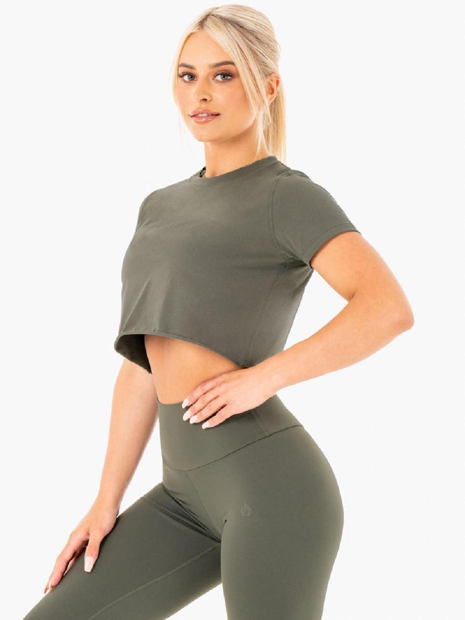 Khaki Women's Ryderwear Motion Cropped T-shirt | 119T19168