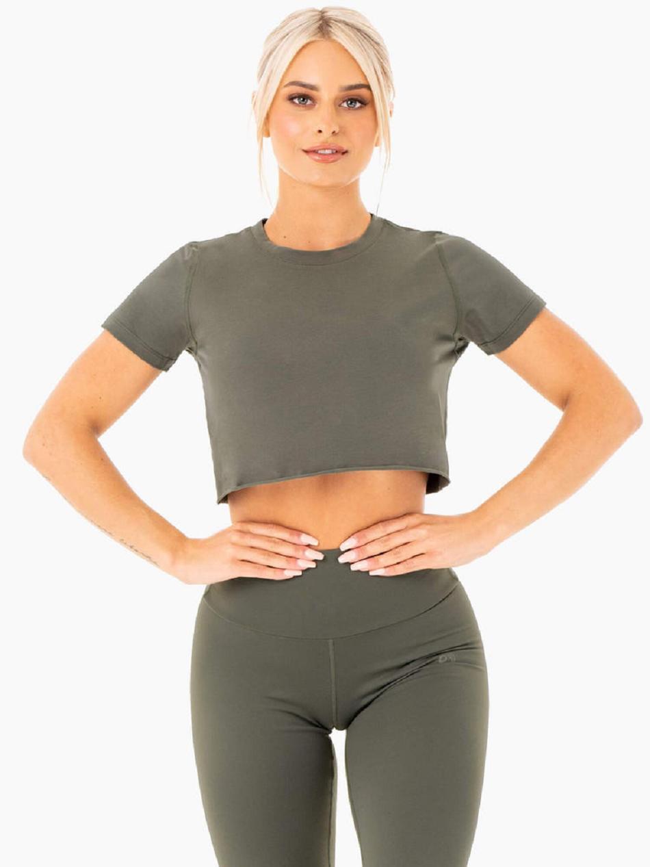 Khaki Women\'s Ryderwear Motion Cropped T-Shirt Top | OKT83233