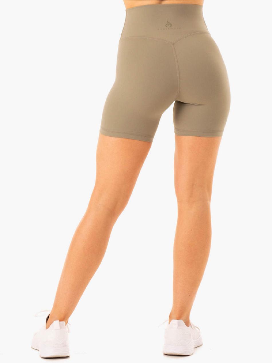 Khaki Women's Ryderwear NKD Refine High Waisted Shorts | 52ES80788