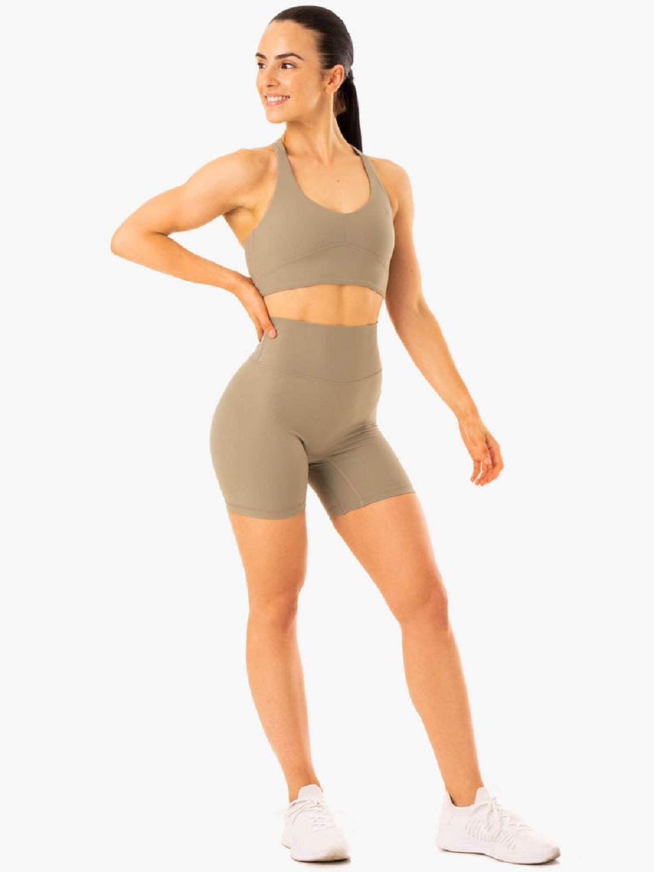 Khaki Women's Ryderwear NKD Refine High Waisted Shorts | 52ES80788