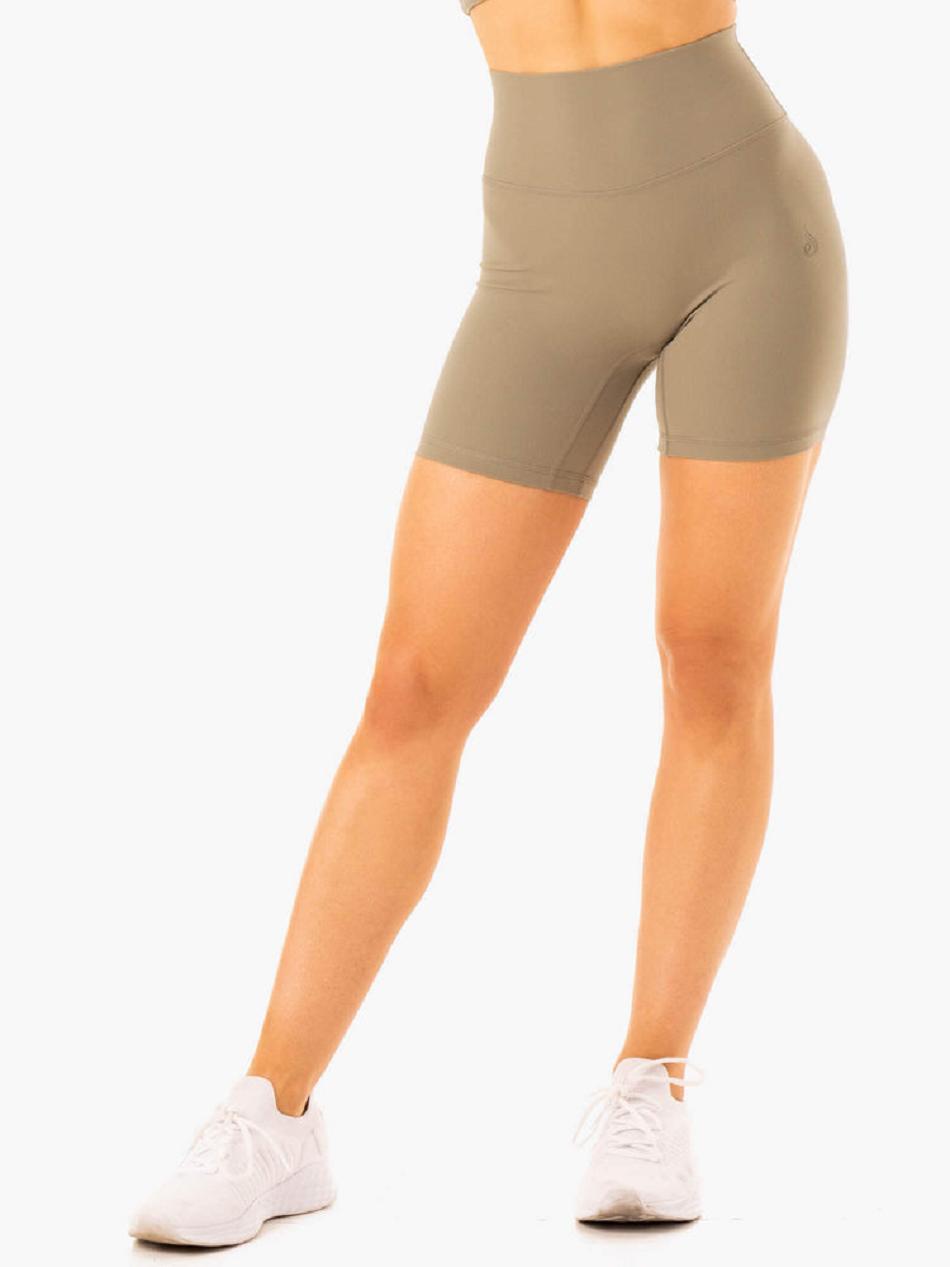 Khaki Women\'s Ryderwear NKD Refine High Waisted Shorts | 52ES80788