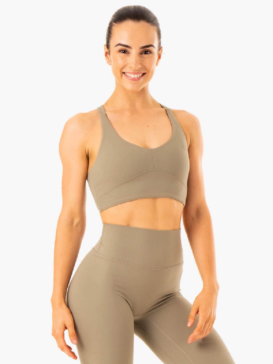 Khaki Women\'s Ryderwear NKD Refine Sports Bras | A2X41703