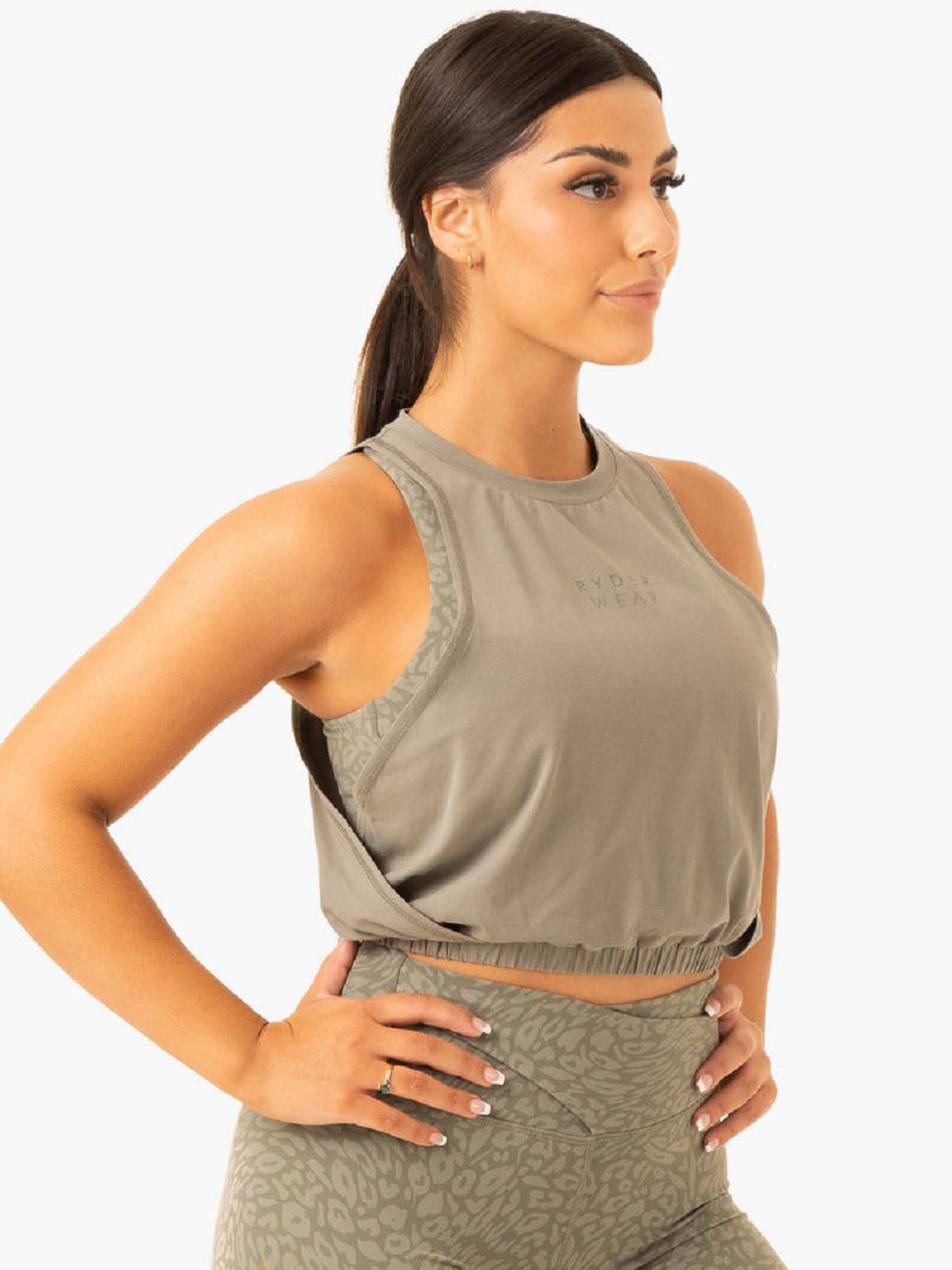 Khaki Women's Ryderwear Rotation Tank Top | MNG90465