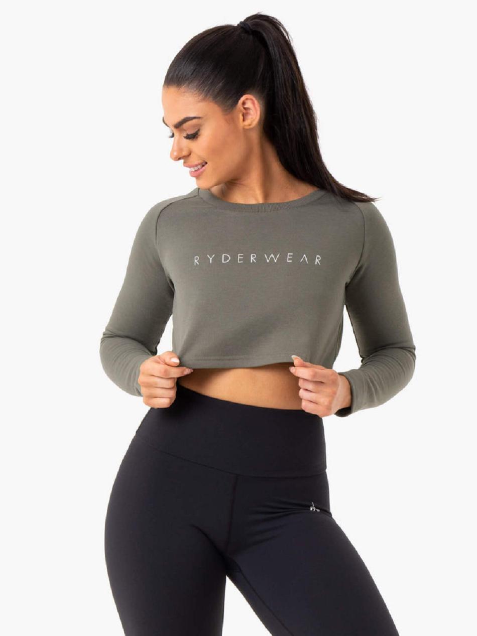 Khaki Women's Ryderwear Staples Cropped Sweater Top | DF5761215