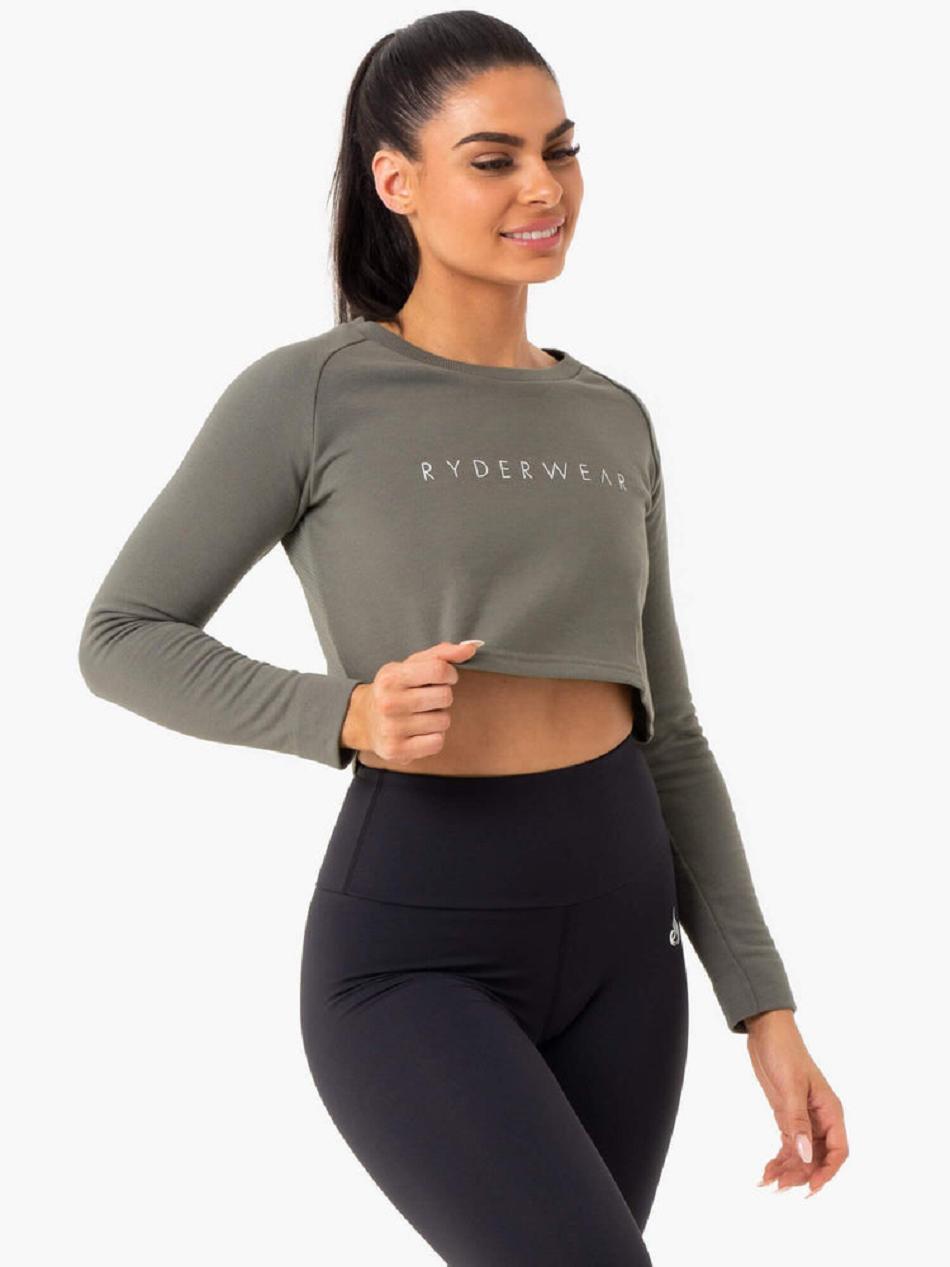 Khaki Women's Ryderwear Staples Cropped Sweater Top | DF5761215