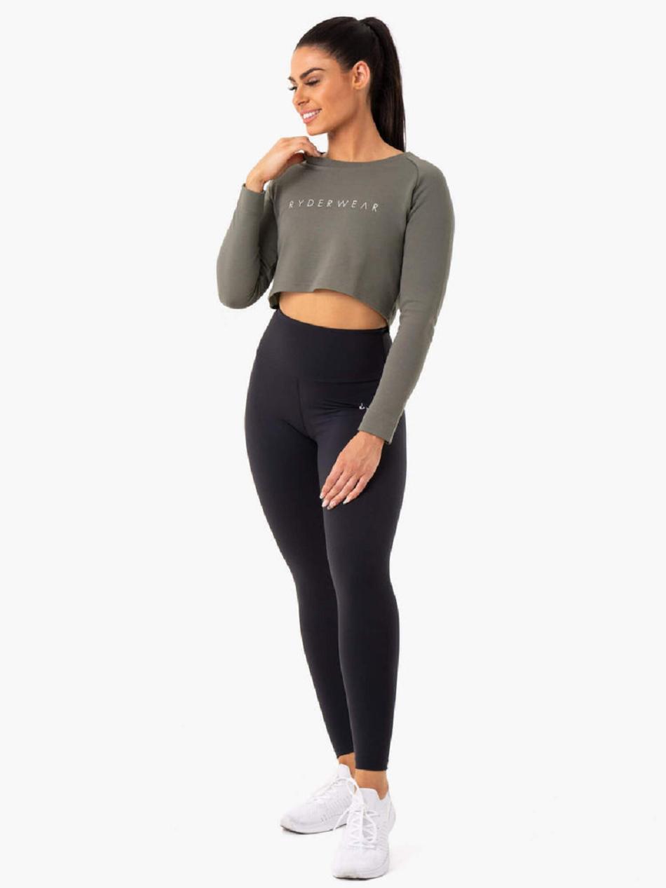 Khaki Women's Ryderwear Staples Cropped Sweater Top | DF5761215