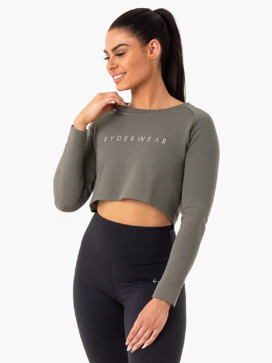 Khaki Women\'s Ryderwear Staples Cropped Sweater Top | DF5761215